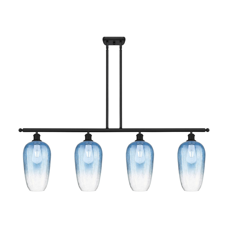 Innovations Brookhaven Flute 48in 4-Light Island Light | Industrial Matte Black Steel and Sapphire Blue Glass | Kitchen Island | Model 516-4I-BK-G484-7SB