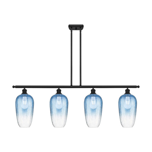 Innovations Brookhaven Flute 48in 4-Light Island Light | Industrial Matte Black Steel and Sapphire Blue Glass | Kitchen Island | Model 516-4I-BK-G484-7SB