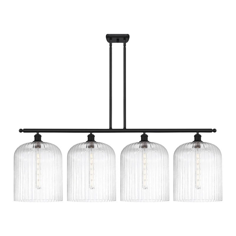 Innovations Bridal Veil 48in 4-Light Island Light | Art Nouveau Matte Black Steel and Clear Ribbed Glass | Kitchen Island & | Model 516-4I-BK-G559-12CL