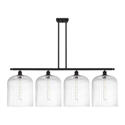 Innovations Bridal Veil 48in 4-Light Island Light | Art Nouveau Matte Black Steel and Clear Ribbed Glass | Kitchen Island & | Model 516-4I-BK-G559-12CL