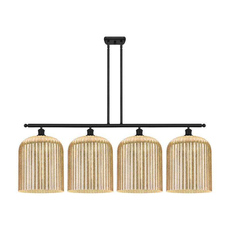 Innovations Bridal Veil 48in 4-Light Island Light | Art Nouveau Matte Black Steel and Mercury Ribbed Glass | Kitchen Island & | Model 516-4I-BK-G559-12ME