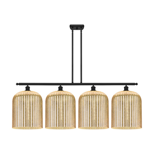 Innovations Bridal Veil 48in 4-Light Island Light | Art Nouveau Matte Black Steel and Mercury Ribbed Glass | Kitchen Island & | Model 516-4I-BK-G559-12ME