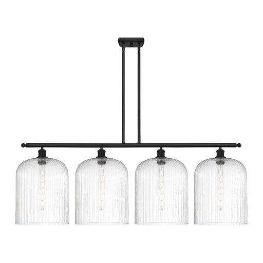 Innovations Bridal Veil 48in 4-Light Island Light | Art Nouveau Matte Black Steel and Seedy Ribbed Glass | Kitchen Island & | Model 516-4I-BK-G559-12SDY