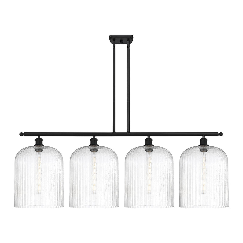 Innovations Bridal Veil 48in 4-Light Island Light | Art Nouveau Matte Black Steel and Seedy Ribbed Glass | Kitchen Island & | Model 516-4I-BK-G559-12SDY
