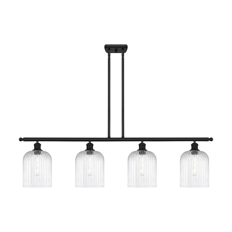 Innovations Bridal Veil 48in 4-Light Island Light | Art Nouveau Matte Black Steel and Clear Ribbed Glass | Kitchen Island & | Model 516-4I-BK-G559-8CL