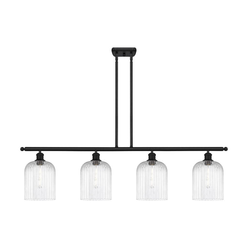 Innovations Bridal Veil 48in 4-Light Island Light | Art Nouveau Matte Black Steel and Clear Ribbed Glass | Kitchen Island & | Model 516-4I-BK-G559-8CL