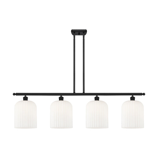 Innovations Bridal Veil 48in 4-Light Island Light | Art Nouveau Matte Black Steel and Gloss White Ribbed Glass | Kitchen | Model 516-4I-BK-G559-8GWH