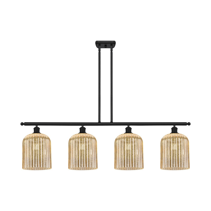Innovations Bridal Veil 48in 4-Light Island Light | Art Nouveau Matte Black Steel and Mercury Ribbed Glass | Kitchen Island & | Model 516-4I-BK-G559-8ME