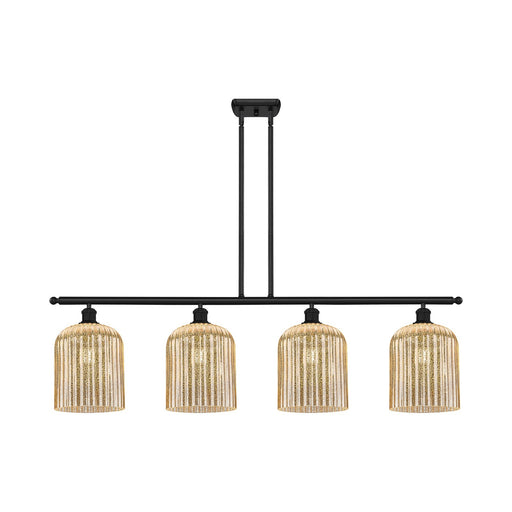 Innovations Bridal Veil 48in 4-Light Island Light | Art Nouveau Matte Black Steel and Mercury Ribbed Glass | Kitchen Island & | Model 516-4I-BK-G559-8ME