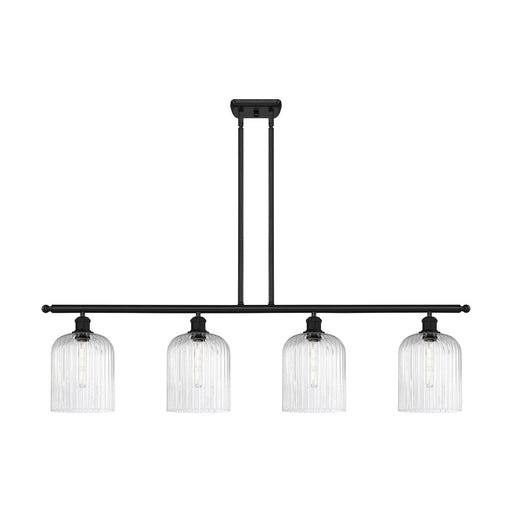 Innovations Bridal Veil 48in 4-Light Island Light | Art Nouveau Matte Black Steel and Seedy Ribbed Glass | Kitchen Island & | Model 516-4I-BK-G559-8SDY