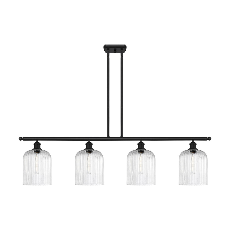Innovations Bridal Veil 48in 4-Light Island Light | Art Nouveau Matte Black Steel and Seedy Ribbed Glass | Kitchen Island & | Model 516-4I-BK-G559-8SDY
