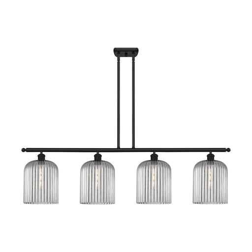 Innovations Bridal Veil 48in 4-Light Island Light | Art Nouveau Matte Black Steel and Light Smoke Ribbed Glass | Kitchen Island | Model 516-4I-BK-G559-8SM