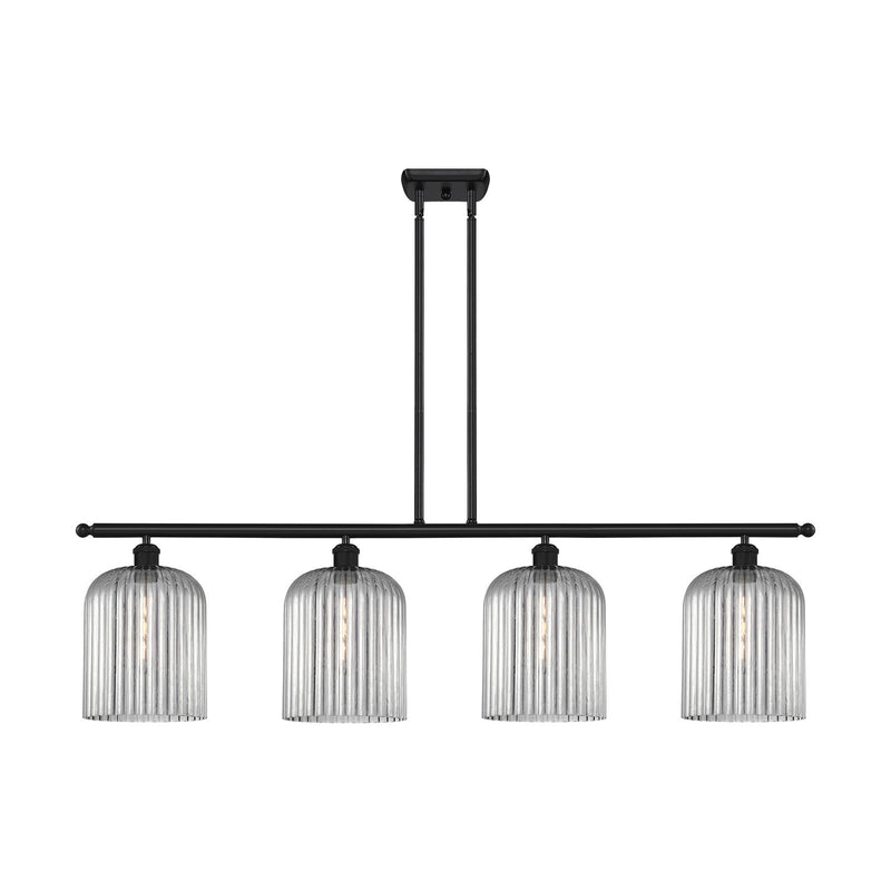 Innovations Bridal Veil 48in 4-Light Island Light | Art Nouveau Matte Black Steel and Light Smoke Ribbed Glass | Kitchen Island | Model 516-4I-BK-G559-8SM