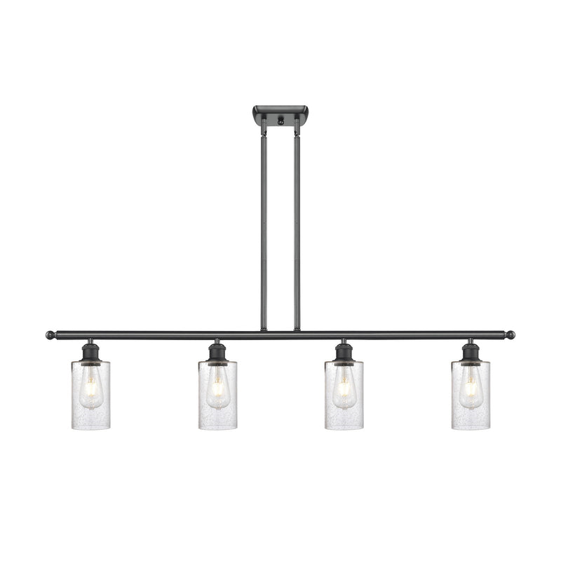 Innovations Clymer 48in 4-Light Island Light | Art Nouveau Matte Black Steel and Seedy Glass | Kitchen Island & Dining Room | 48 x | Model 516-4I-BK-G804