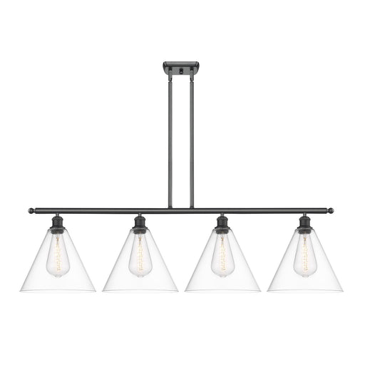 Innovations Berkshire Glass 50in 4-Light Island Light | Industrial Matte Black Steel and Clear Glass | Kitchen Island & Dining | Model 516-4I-BK-GBC-122