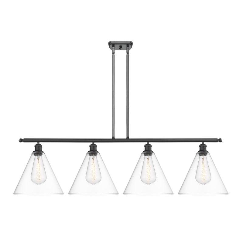 Innovations Berkshire Glass 50in 4-Light Island Light | Industrial Matte Black Steel and Clear Glass | Kitchen Island & Dining | Model 516-4I-BK-GBC-122