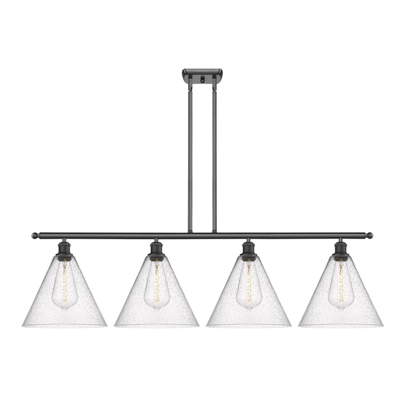 Innovations Berkshire Glass 50.25in 4-Light Island Light | Industrial Matte Black Steel and Seedy Glass | Kitchen Island & | Model 516-4I-BK-GBC-124-LED