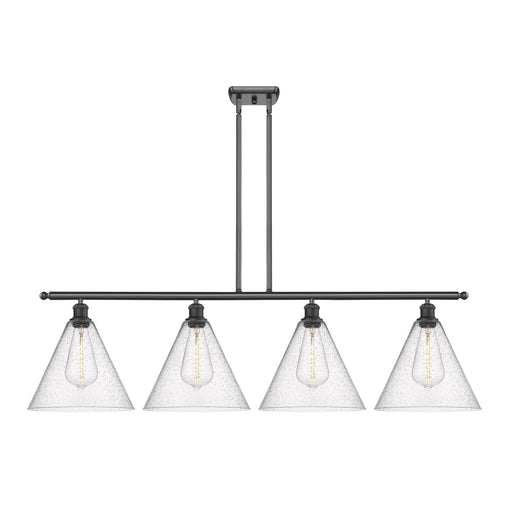 Innovations Berkshire Glass 50.25in 4-Light Island Light | Industrial Matte Black Steel and Seedy Glass | Kitchen Island & | Model 516-4I-BK-GBC-124-LED