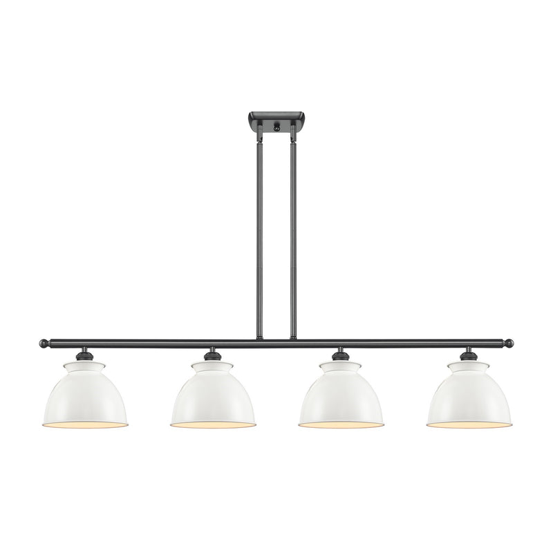 Innovations Adirondack 48in 4-Light Island Light | Industrial Farmhouse Matte Black Steel and Glossy White Metal Shade | Kitchen | Model 516-4I-BK-M14-W