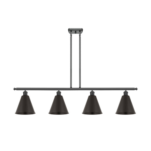 Innovations Berkshire Metal 48in 4-Light Island Light | Industrial Farmhouse Matte Black Steel and Matte Black Metal Shade | Model 516-4I-BK-MBC-8-BK-LED