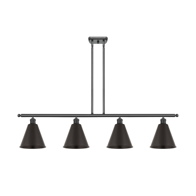Innovations Berkshire Metal 48in 4-Light Island Light | Industrial Farmhouse Matte Black Steel and Matte Black Metal Shade | Model 516-4I-BK-MBC-8-BK-LED