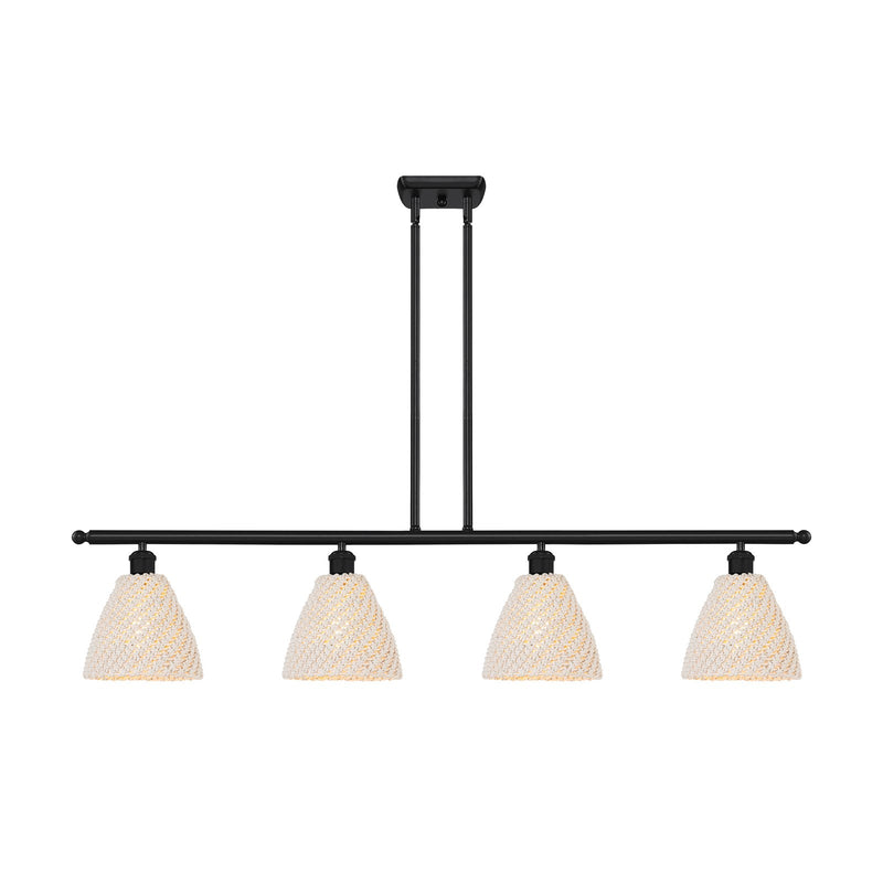 Innovations Bristol Natural 48in 4-Light Island Light | Farmhouse Matte Black Steel and Natural Fiber Dome Shade | Kitchen | Model 516-4I-BK-NBD-75-NAT