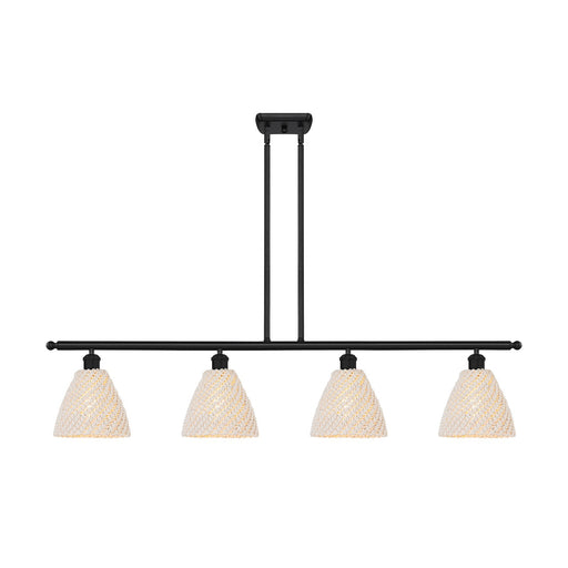 Innovations Bristol Natural 48in 4-Light Island Light | Farmhouse Matte Black Steel and Natural Fiber Dome Shade | Kitchen | Model 516-4I-BK-NBD-75-NAT