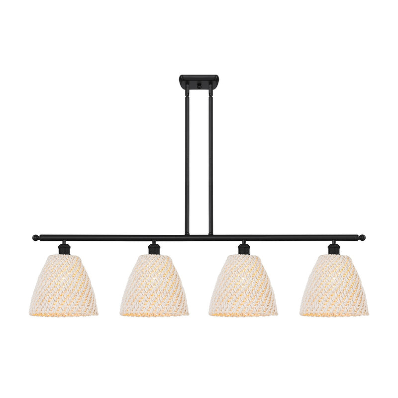 Innovations Bristol Natural 48in 4-Light Island Light | Farmhouse Matte Black Steel and Natural Fiber Dome Shade | Kitchen | Model 516-4I-BK-NBD-9-NAT