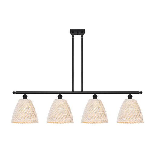 Innovations Bristol Natural 48in 4-Light Island Light | Farmhouse Matte Black Steel and Natural Fiber Dome Shade | Kitchen | Model 516-4I-BK-NBD-9-NAT