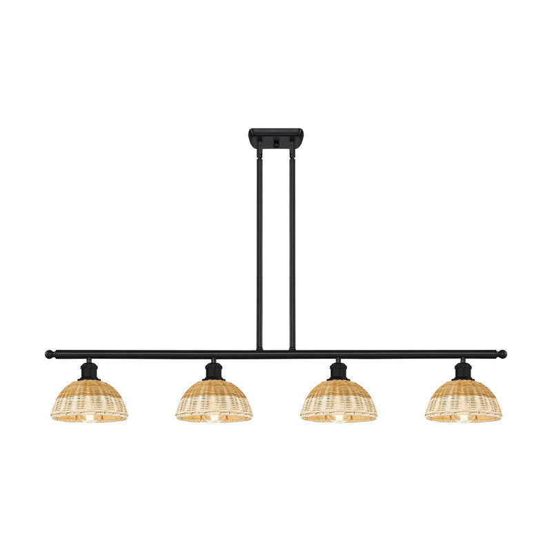 Innovations Bristol Natural II 48in 4-Light Island Light | Industrial Matte Black Steel and Natural Fiber Shade | Kitchen | Model 516-4I-BK-NBD2-75-NAT
