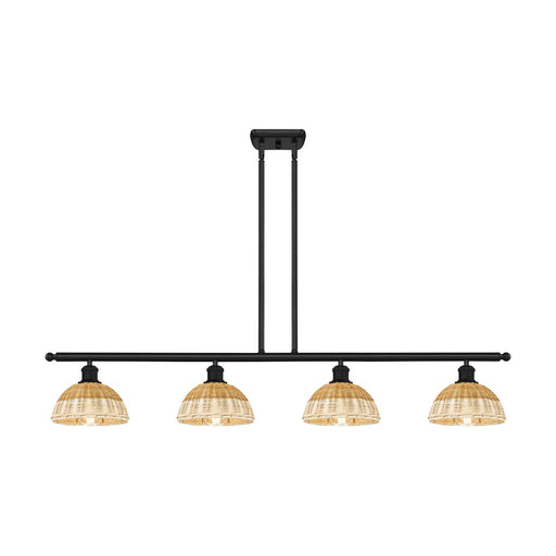 Innovations Bristol Natural II 48in 4-Light Island Light | Industrial Matte Black Steel and Natural Fiber Shade | Kitchen | Model 516-4I-BK-NBD2-75-NAT