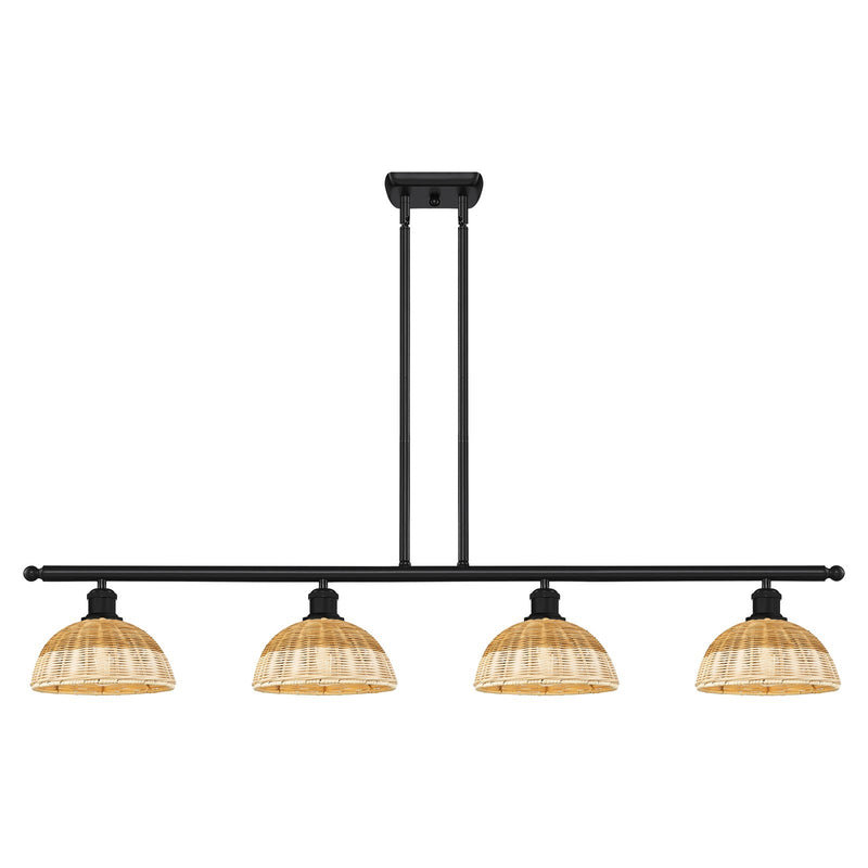 Innovations Bristol Natural II 48in 4-Light Island Light | Industrial Matte Black Steel and Natural Fiber Shade | Kitchen | Model 516-4I-BK-NBD2-9-NAT