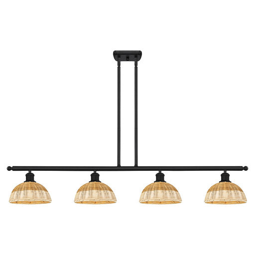 Innovations Bristol Natural II 48in 4-Light Island Light | Industrial Matte Black Steel and Natural Fiber Shade | Kitchen | Model 516-4I-BK-NBD2-9-NAT