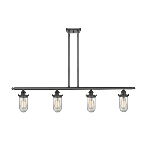 Innovations Kingsbury 48in 4-Light Island Light | Industrial Oil Rubbed Bronze Steel and Clear Glass | Kitchen Island & Dining | Model 516-4I-OB-CE231-CL