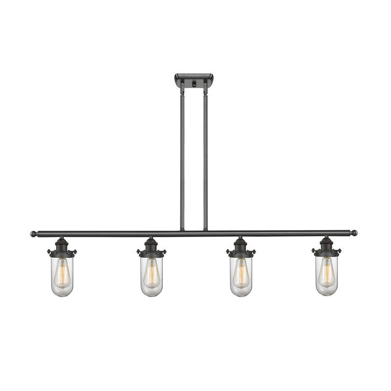 Innovations Kingsbury 48in 4-Light Island Light | Industrial Oil Rubbed Bronze Steel and Clear Glass | Kitchen Island & | Model 516-4I-OB-CE231-CL-LED