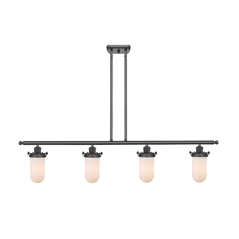 Innovations Kingsbury 48in 4-Light Island Light | Industrial Oil Rubbed Bronze and Matte White Glass | Kitchen Island | 48 x 11 | Model 516-4I-OB-CE231-W