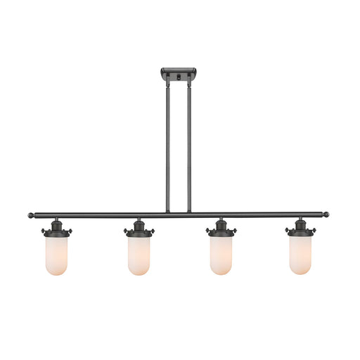 Innovations Kingsbury 48in 4-Light Island Light | Industrial Oil Rubbed Bronze Steel and Matte White Frosted Glass | Kitchen | Model 516-4I-OB-CE231-W-LED