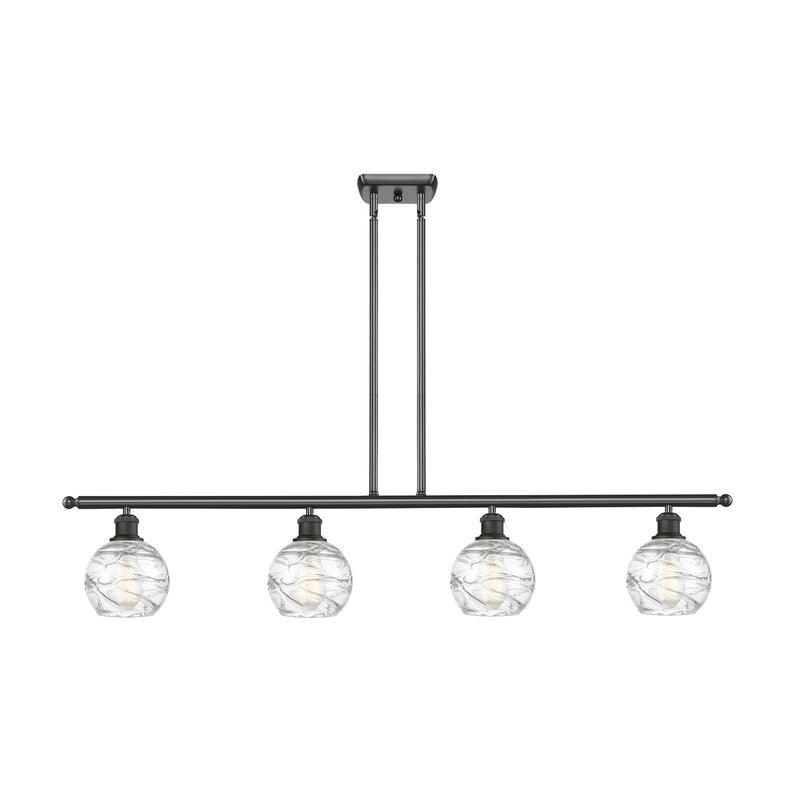 Innovations Athens Deco Swirl 48in 4-Light Island Light | Industrial Oil Rubbed Bronze Steel and Clear Glass | Kitchen Island | Model 516-4I-OB-G1213-6CL