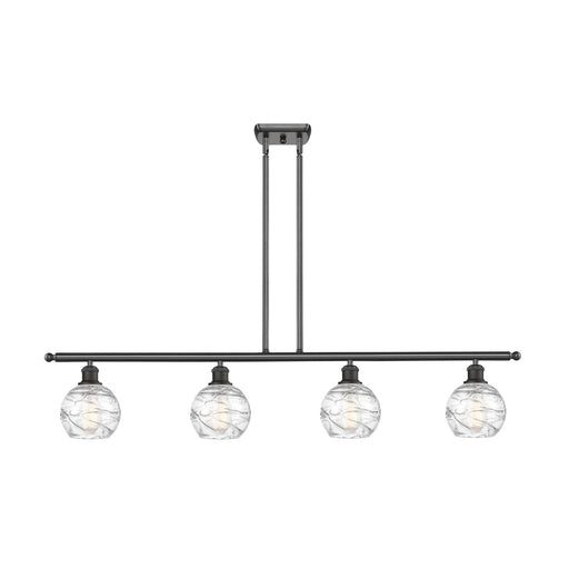 Innovations Athens Deco Swirl 48in 4-Light Island Light | Industrial Oil Rubbed Bronze Steel and Clear Glass | Kitchen Island | Model 516-4I-OB-G1213-6CL