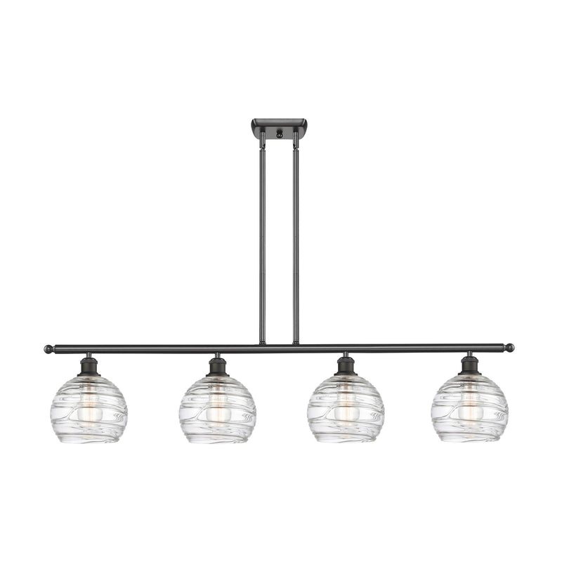 Innovations Athens Deco Swirl 48in 4-Light Island Light | Industrial Oil Rubbed Bronze Steel and Clear Glass | Kitchen Island | Model 516-4I-OB-G1213-8CL
