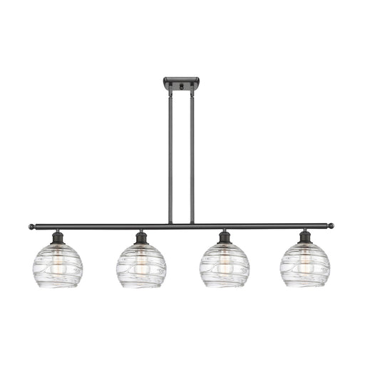 Innovations Athens Deco Swirl 48in 4-Light Island Light | Industrial Oil Rubbed Bronze Steel and Clear Glass | Kitchen Island | Model 516-4I-OB-G1213-8CL