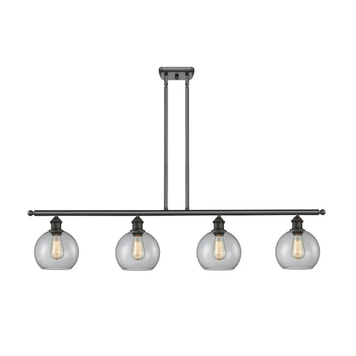 Innovations Athens 48in 4-Light Island Light | Industrial Oil Rubbed Bronze Steel and Clear Glass | Kitchen Island & Dining Room | Model 516-4I-OB-G122-8