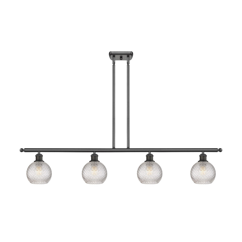 Innovations Athens 48in 4-Light Island Light | Modern Farmhouse Oil Rubbed Bronze Steel and Clear Basket Weave Glass | Kitchen | Model 516-4I-OB-G122C-6CL