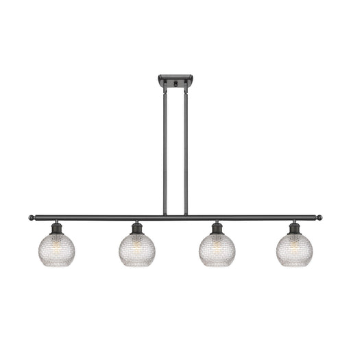 Innovations Athens 48in 4-Light Island Light | Modern Farmhouse Oil Rubbed Bronze Steel and Clear Basket Weave Glass | Kitchen | Model 516-4I-OB-G122C-6CL