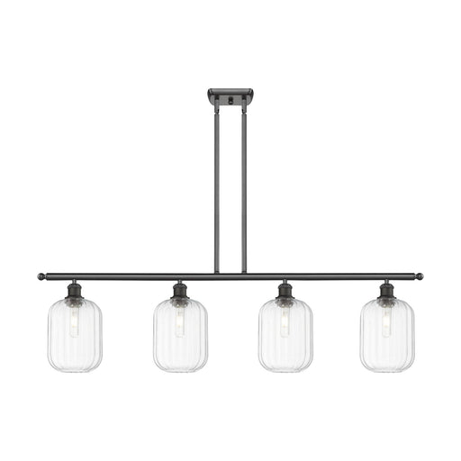 Innovations Preston Cylinder 48in 4-Light Island Light | Industrial Oil Rubbed Bronze Steel and Clear Glass | Kitchen Island & | Model 516-4I-OB-G460-7CL