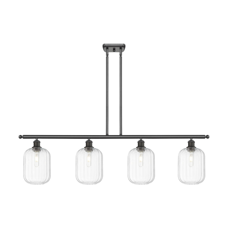 Innovations Preston Cylinder 48in 4-Light Island Light | Industrial Oil Rubbed Bronze Steel and Clear Glass | Kitchen Island & | Model 516-4I-OB-G460-7CL