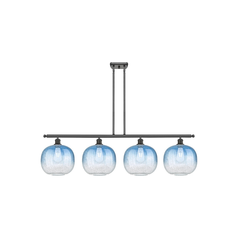 Innovations Brookhaven Sphere 49in 4-Light Island Light | Industrial Oil Rubbed Bronze and Sapphire Blue Glass | Kitchen | Model 516-4I-OB-G481-10SB