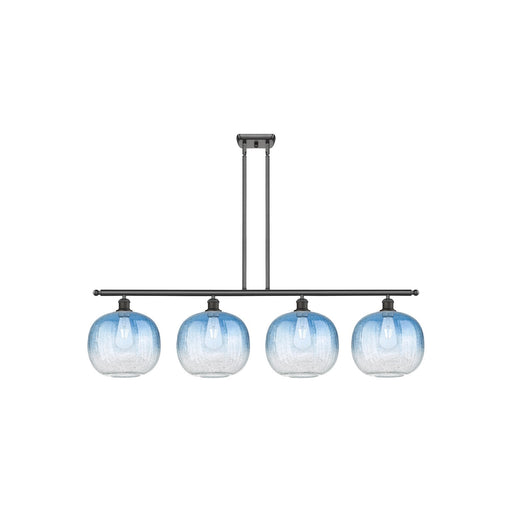 Innovations Brookhaven Sphere 49in 4-Light Island Light | Industrial Oil Rubbed Bronze and Sapphire Blue Glass | Kitchen | Model 516-4I-OB-G481-10SB