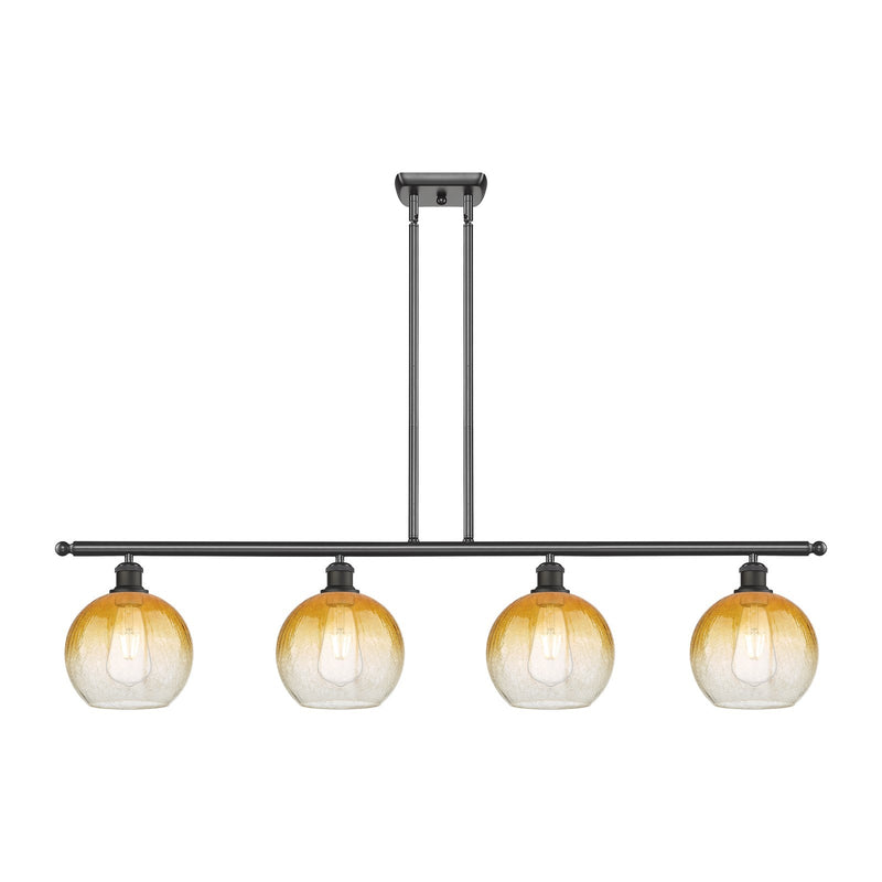 Innovations Brookhaven Globe 48in 4-Light Island Light | Industrial Oil Rubbed Bronze Steel and Amber Glass | Kitchen Island & | Model 516-4I-OB-G483-8AM