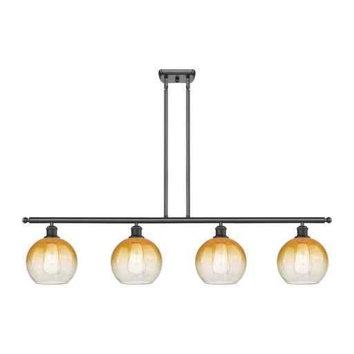 Innovations Brookhaven Globe 48in 4-Light Island Light | Industrial Oil Rubbed Bronze Steel and Amber Glass | Kitchen Island & | Model 516-4I-OB-G483-8AM